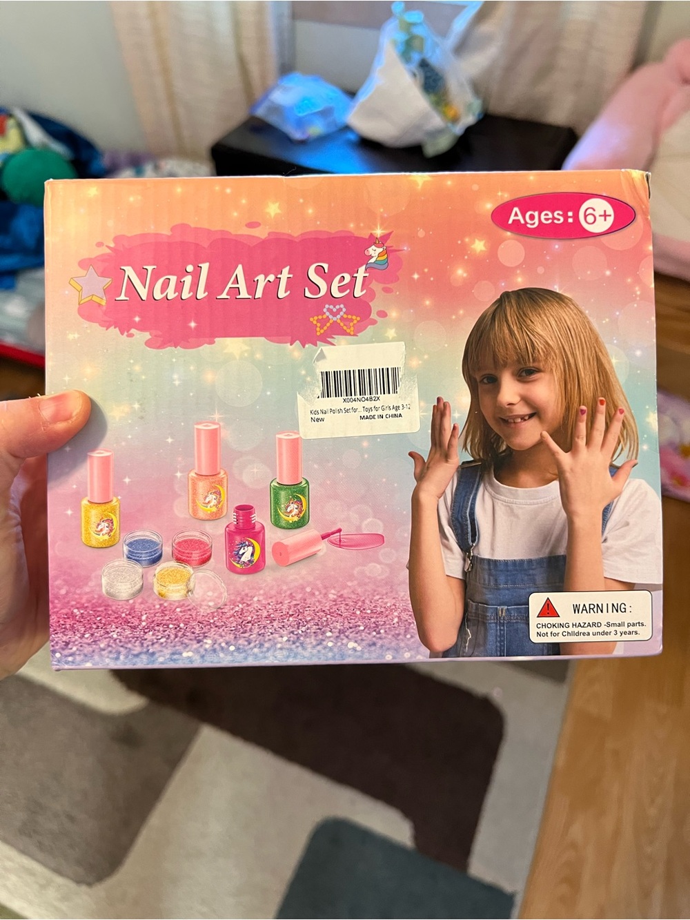 Kids Nail Art Set - Pink Glitter Nail Polish & Accessories